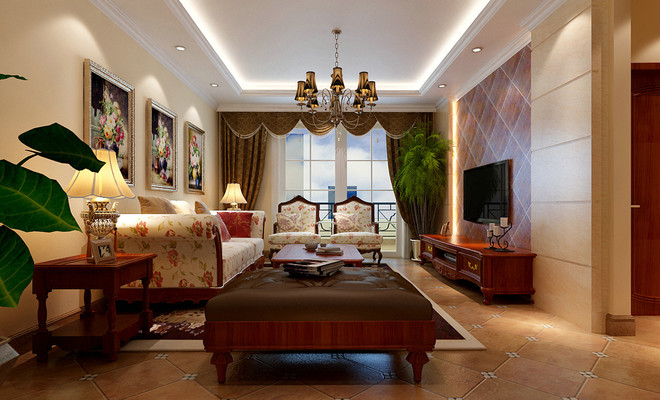 114㎡三居室美式乡村风格装修效果图