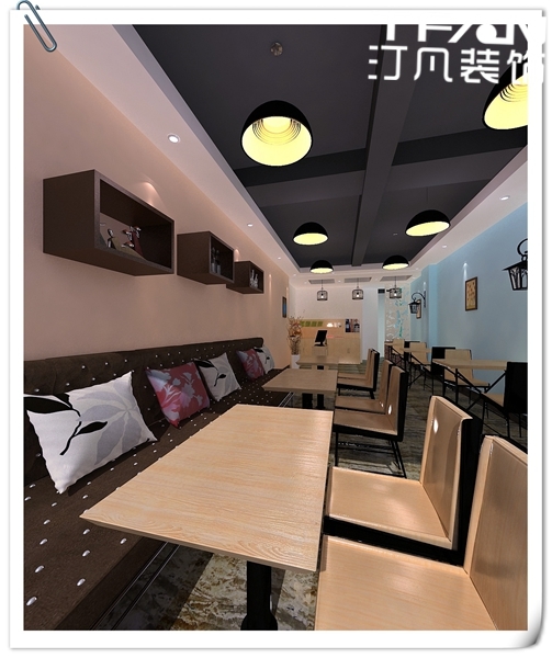 项目名称:小吃店铺装修 建筑面积:60平米 装修风格:现代时尚风格 装饰公司:合肥汀凡装饰 装修报价:3.4万(半包) 设计师:胡设计 设计说明:整体设计空间遵循简洁、明快的设计理念,充满小资情调,又有浓郁的文化底蕴,不由得让人放下匆忙的步调,来享受这 慢时光。合肥汀凡装饰公司,是一家集家居住宅、别墅、办公写字楼、店面商铺、娱乐空间、宾馆酒店等设计施工于一体化的服务装 饰公司。