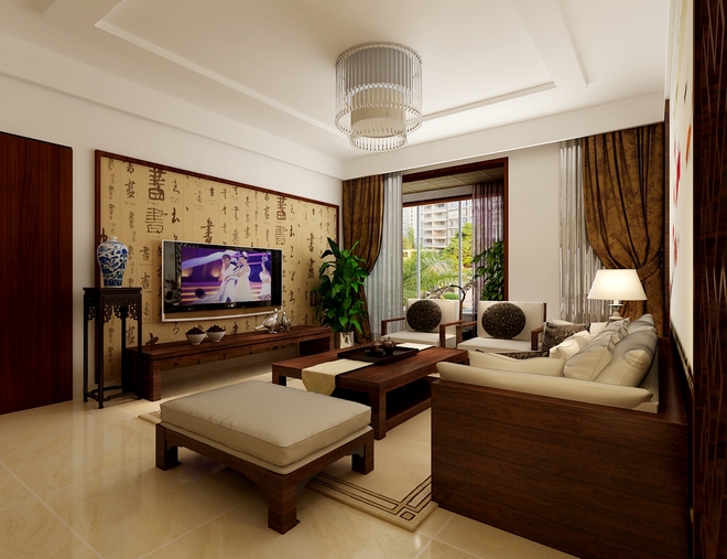 国仕山-135平米M2户型-新中式风格-效果图案例