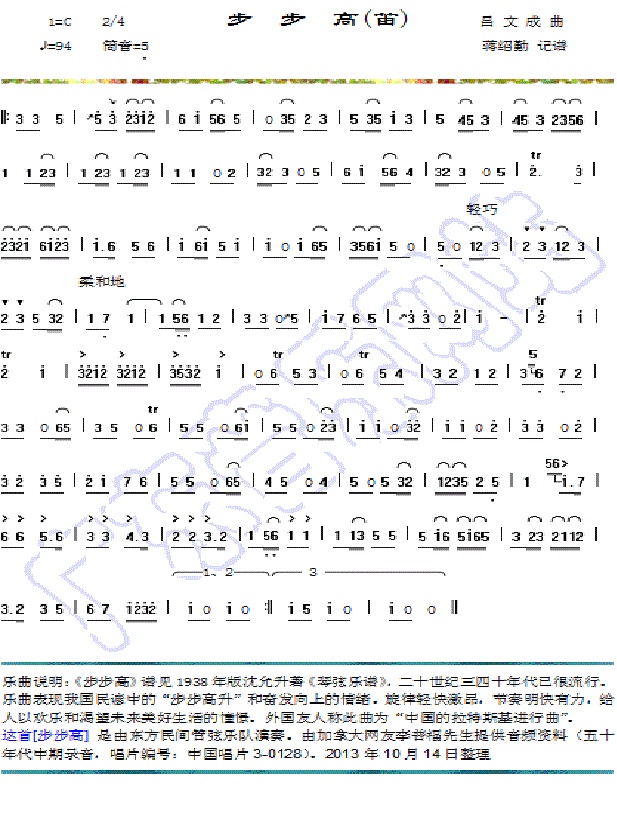 023笛子主奏的广东音乐《步步高》曲谱及试听