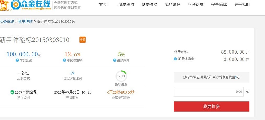 【众金在线】注册送3000体验金+10元,充90投