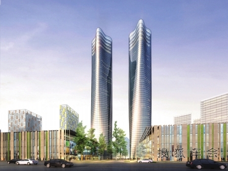 建设中的300米高双子塔建筑