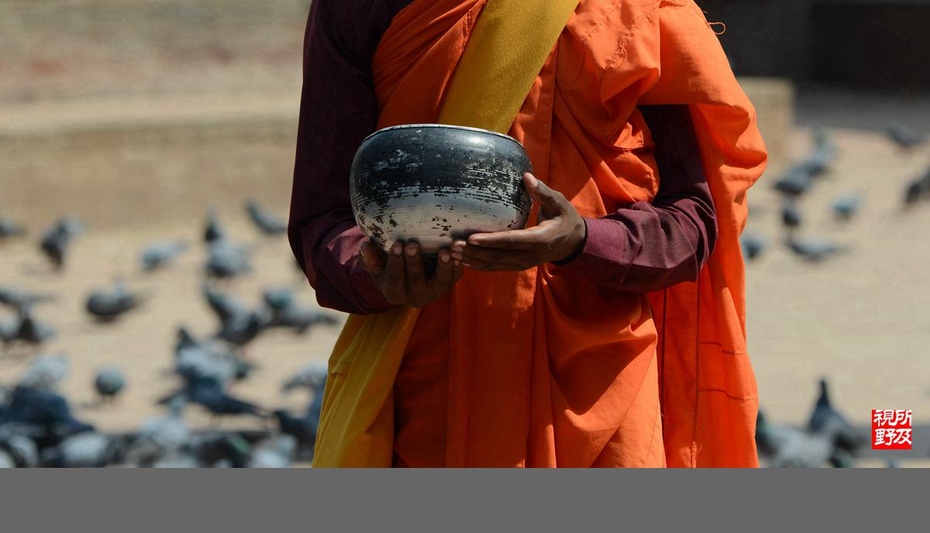 杜巴广场若有所思的持钵僧人