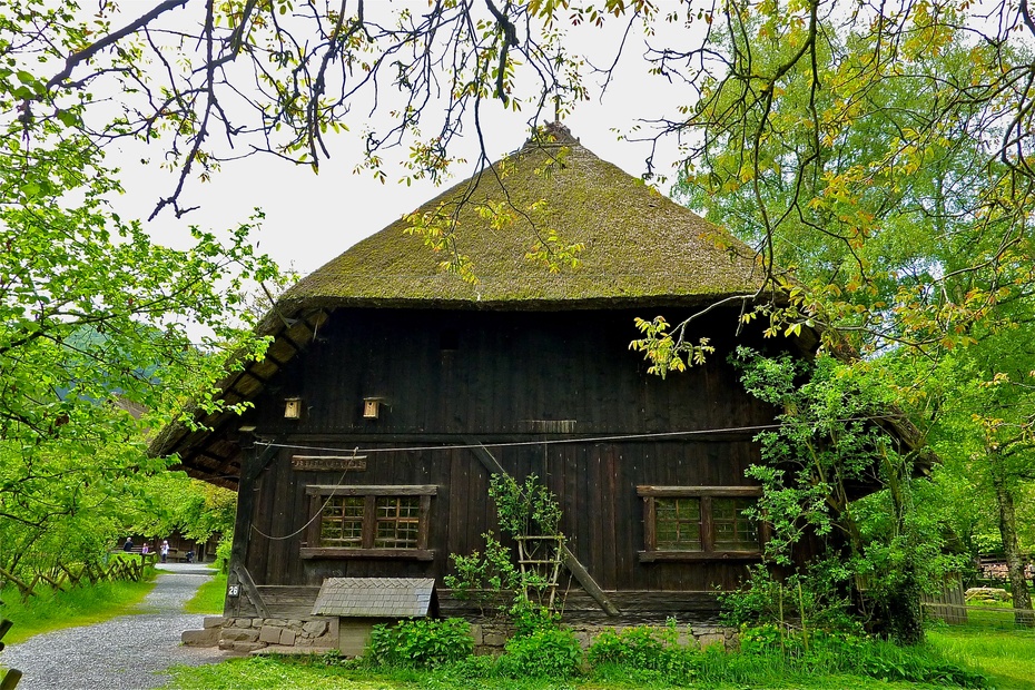 农庄常年雇工居住的小木屋路旁木栏造型不同很有风格铁匠房墙外打马掌