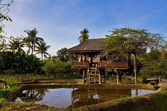 间的鲜艳屋顶水中倒影增添了庭院的静谧和优雅泰西结合的客房看得出来
